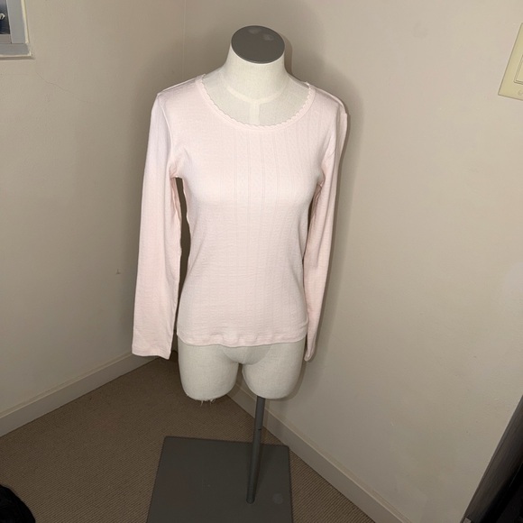 EUC Bundle of 3 LESET Pointelle tees Long Sleeve Cotton White, Black, Pink Small - Picture 4 of 10